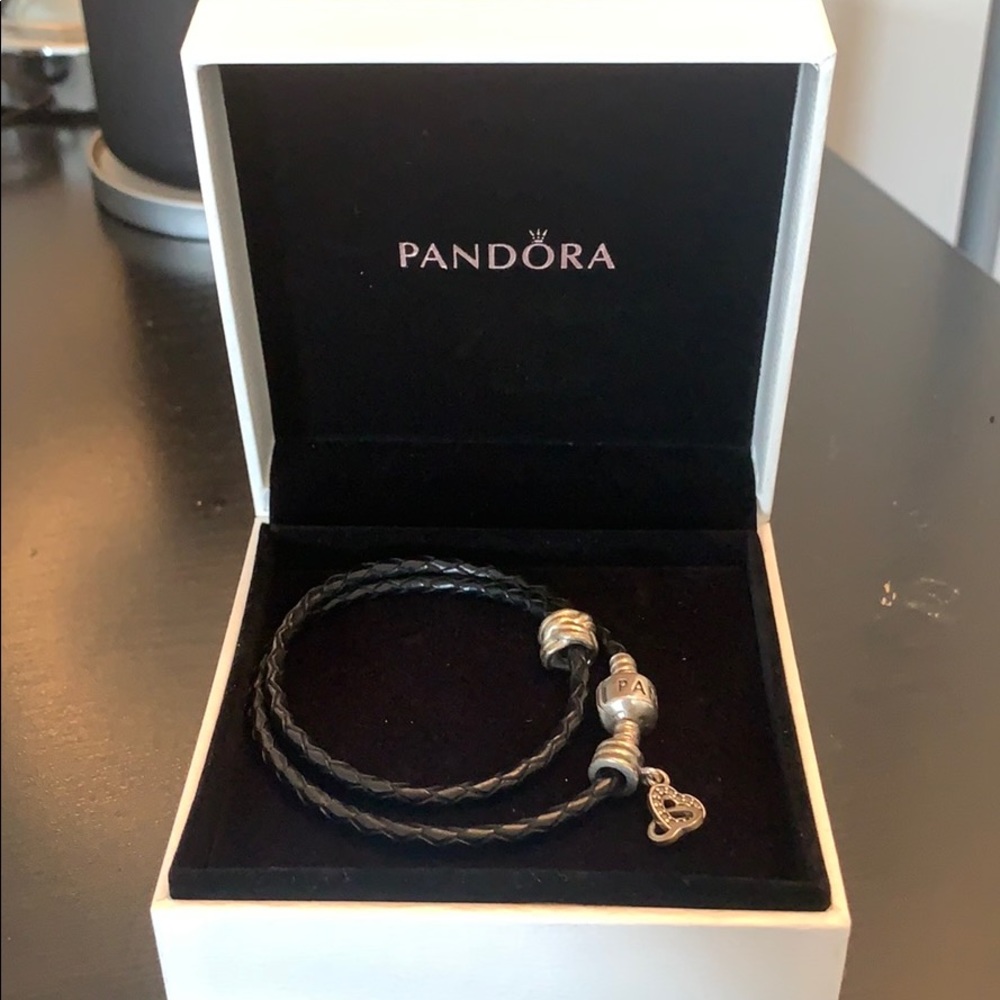 Pandora Leather Bracelet w/2 Charms